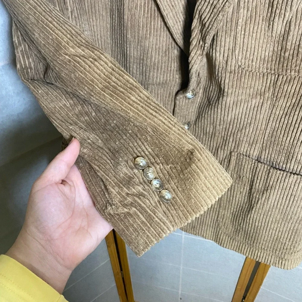 Vintage‎ James River Traders Mens Tan Corduroy 3-Button Blazer Sport Coat Size L